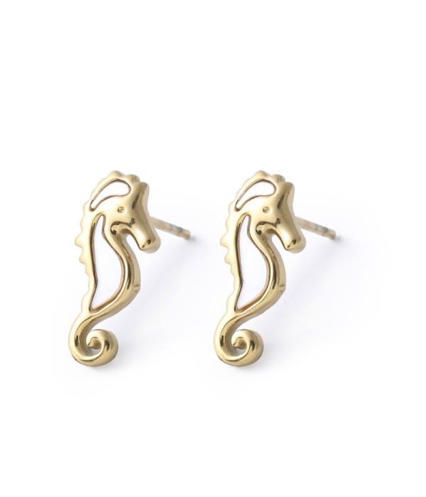 Pendientes dorados de caballito de mar con nácar