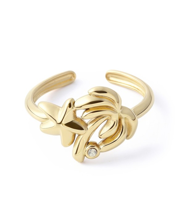 Anillo de palmera y estrella de mar con circonita