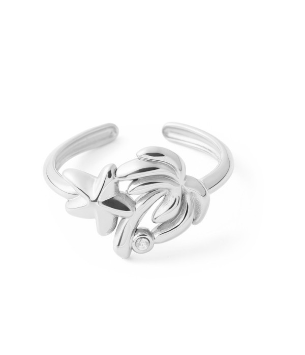 Anillo de palmera y estrella de mar con circonita