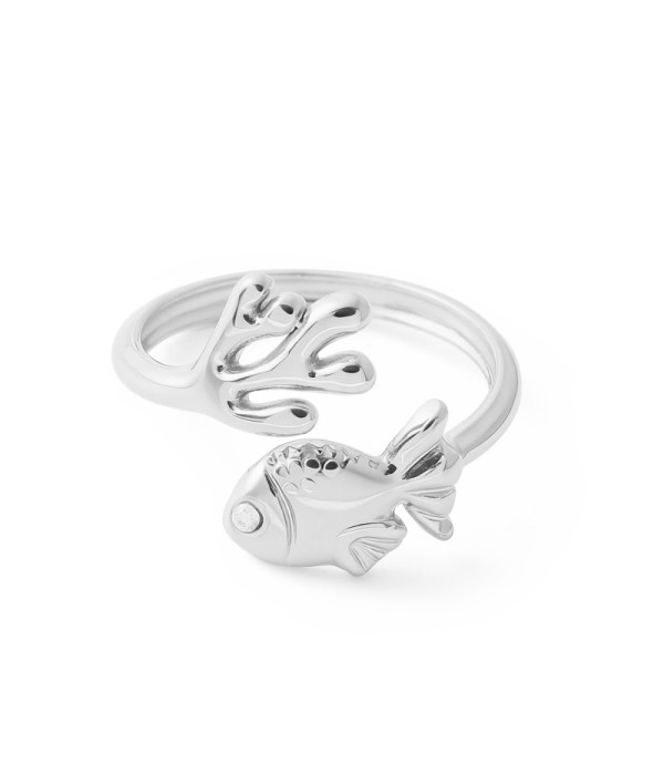 Anillo de alga marina y pez con circonita 2