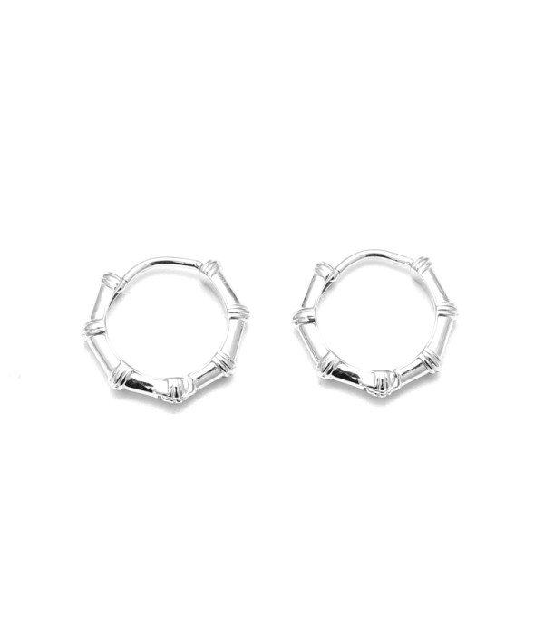Pendientes de aro plateado con bambú