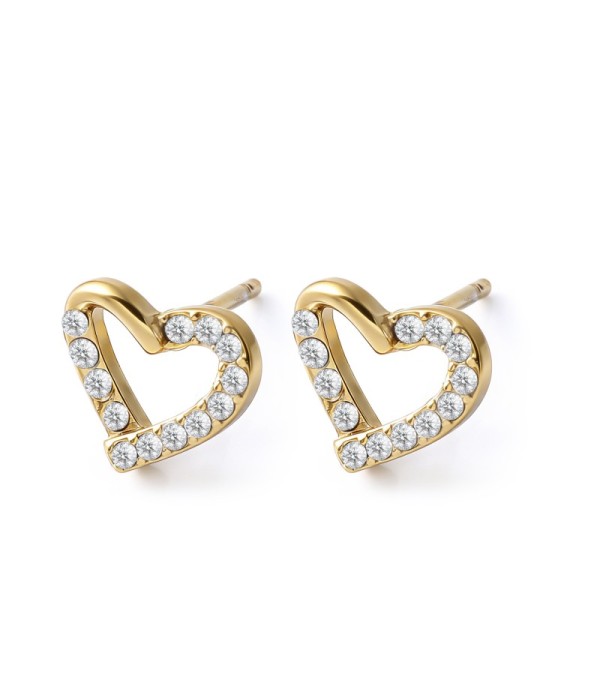 Pendientes dorados en forma de corazón con circonias