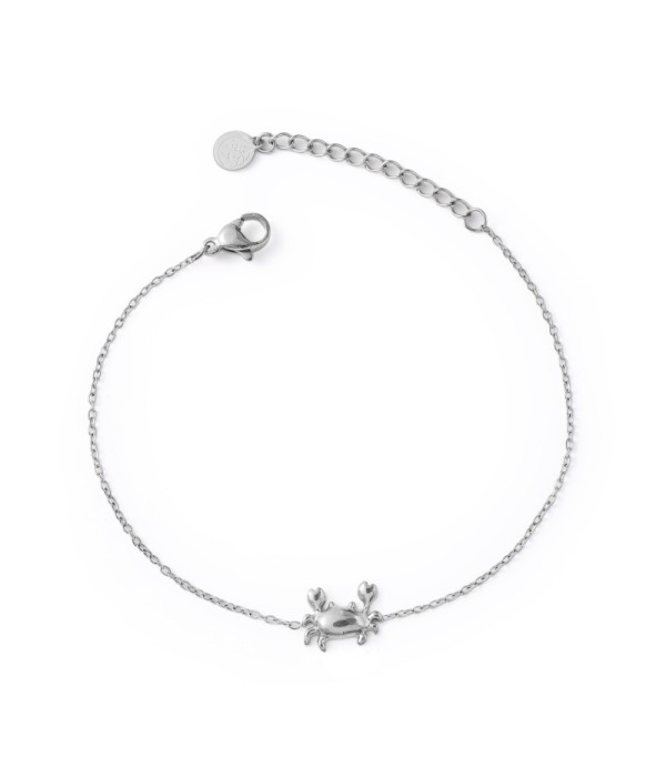 Pulsera fina plateada con colgante de cangrejo