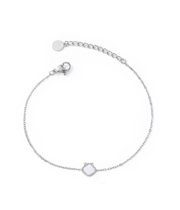 Pulsera plateada con gato con nácar