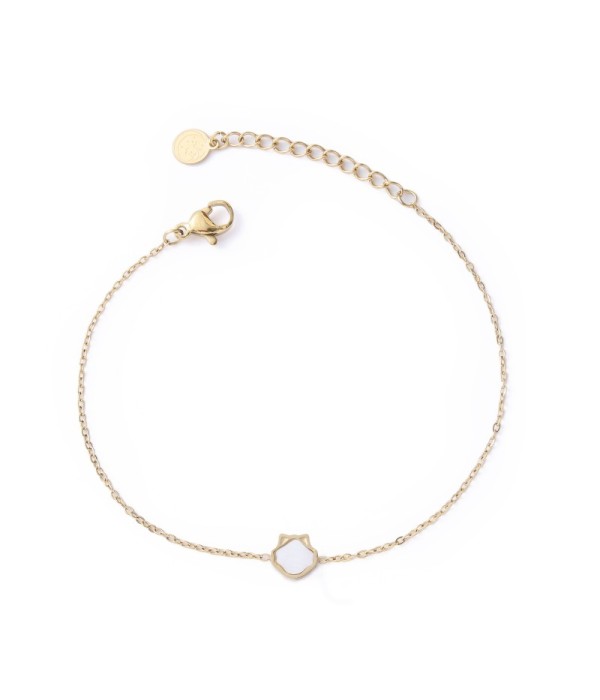 Pulsera dorada con gato con nácar