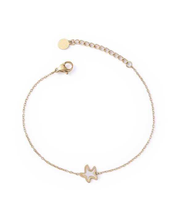 Pulsera dorada con estrella de mar con nácar