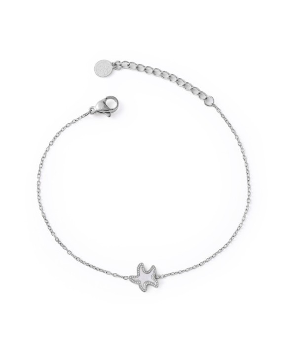 Pulsera plateada con tortuga con nácar