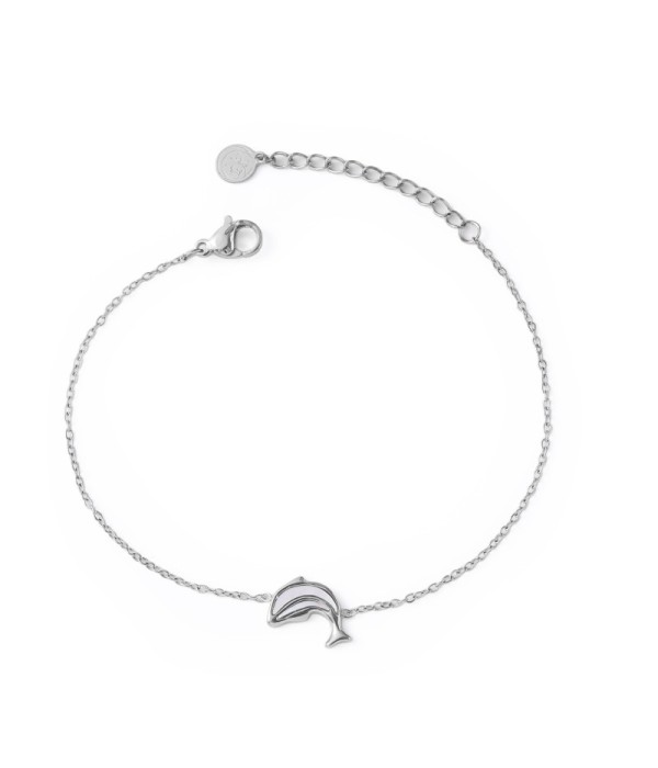 Pulsera plateada con delfín con nácar