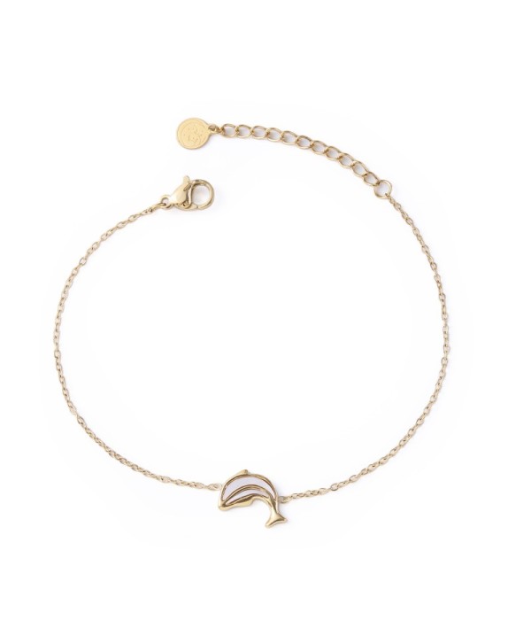 Pulsera dorada con delfín con nácar