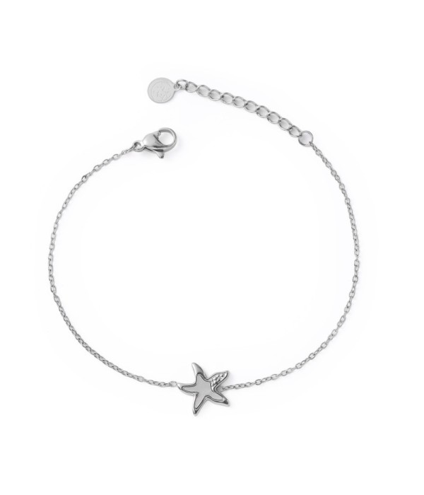 Pulsera plateada con estrella de mar con nácar