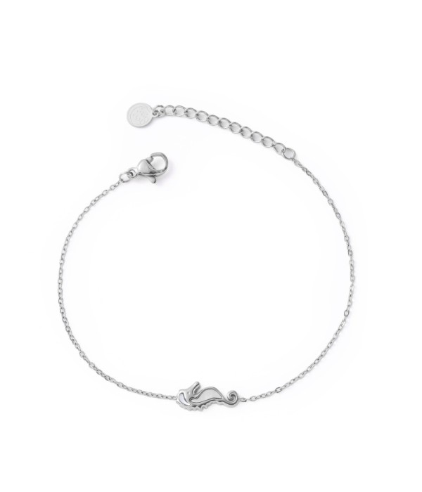 Pulsera plateada con caballito de mar con nácar