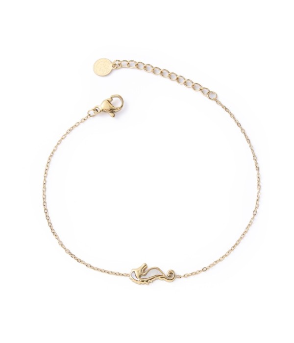 Pulsera dorada con caballito de mar con nácar