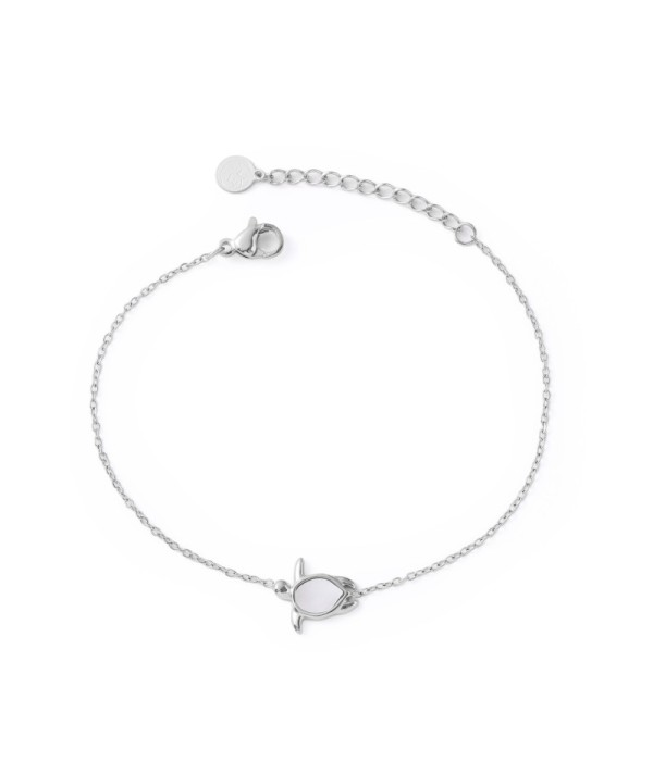 Pulsera plateada con tortuga con nácar