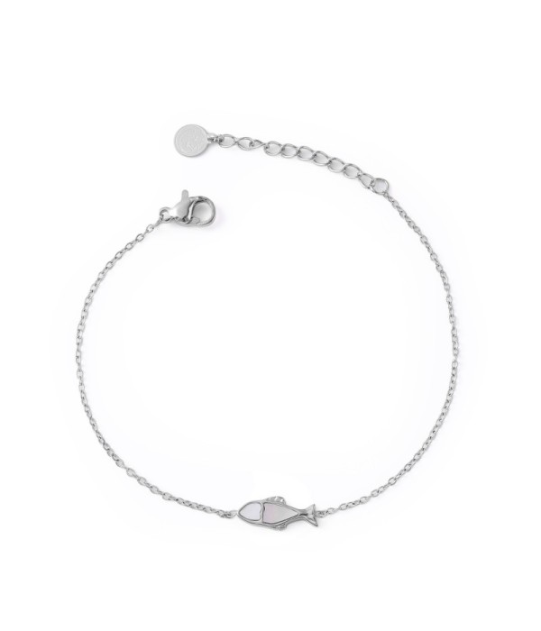 Pulsera plateada con pescado con nácar