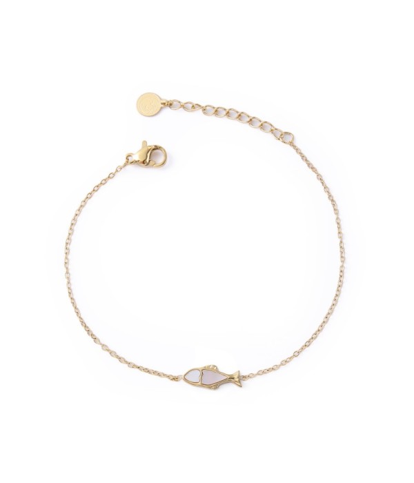 Pulsera dorada con pescado con nácar