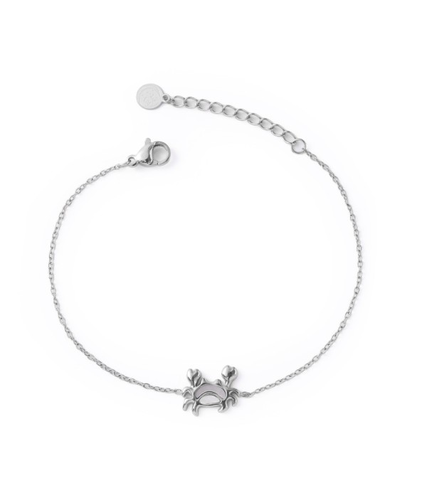 Pulsera plateada con cangrejo con nácar
