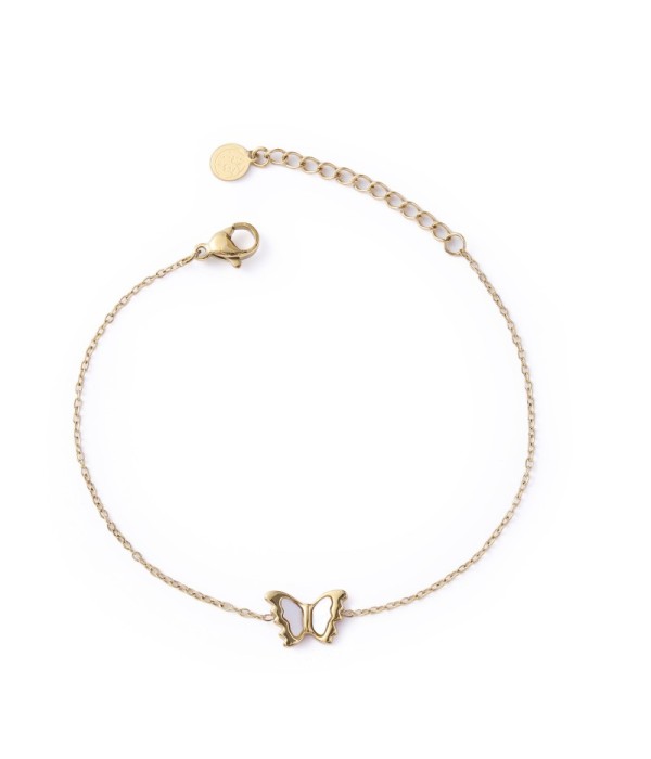 Pulsera dorada con mariposa con nácar