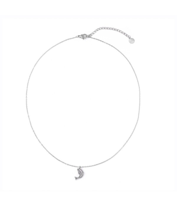 Collar plateado de delfín con nácar
