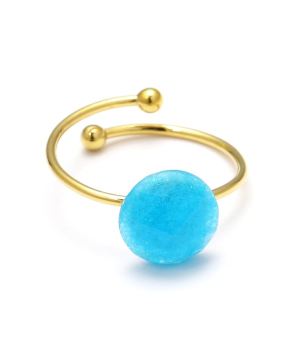 Anillo abierto dorado con piedra de colores
