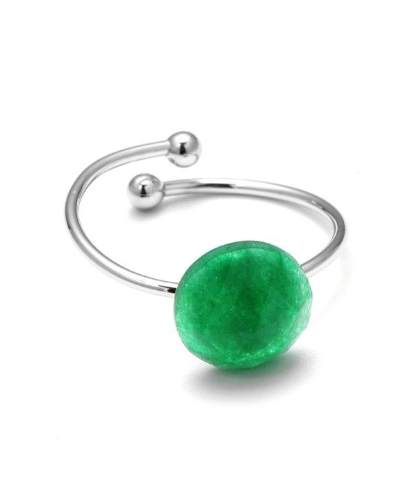 Anillo abierto plateado con piedra de colores
