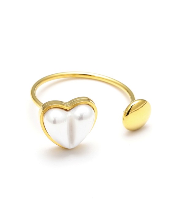Anillo abierto dorado con perla en forma de corazón