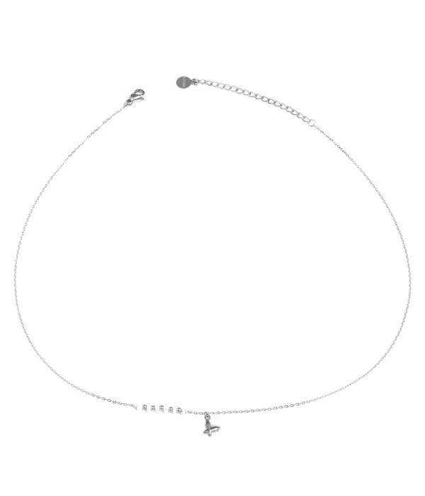 Collar plateado con mariposa y perla