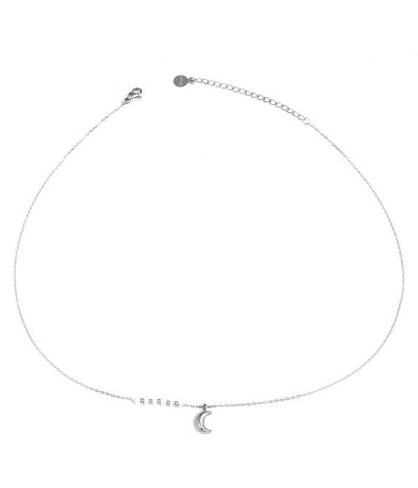 Collar plateado con luna y perla
