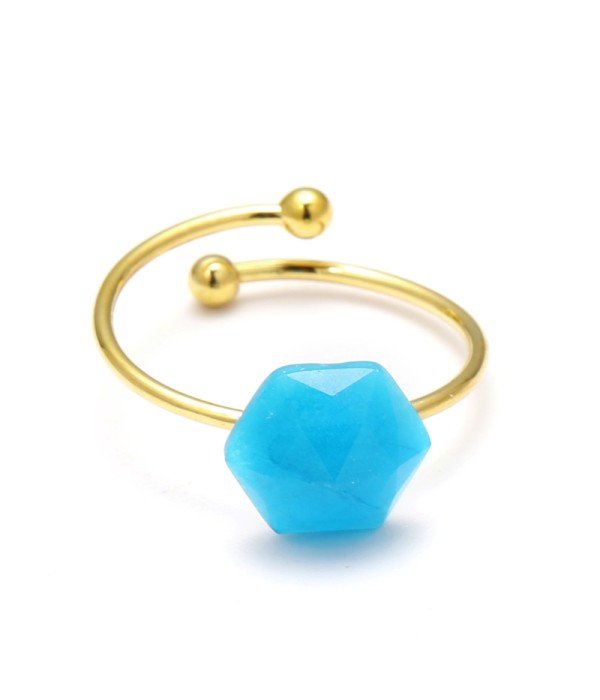 Anillo abierto dorado con piedra de colores