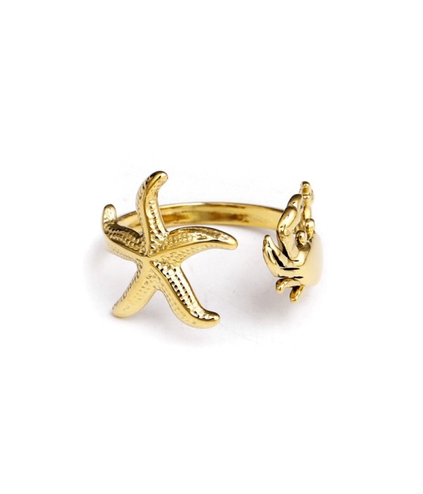 Anillo dorado de estrella de mar y cangrejo