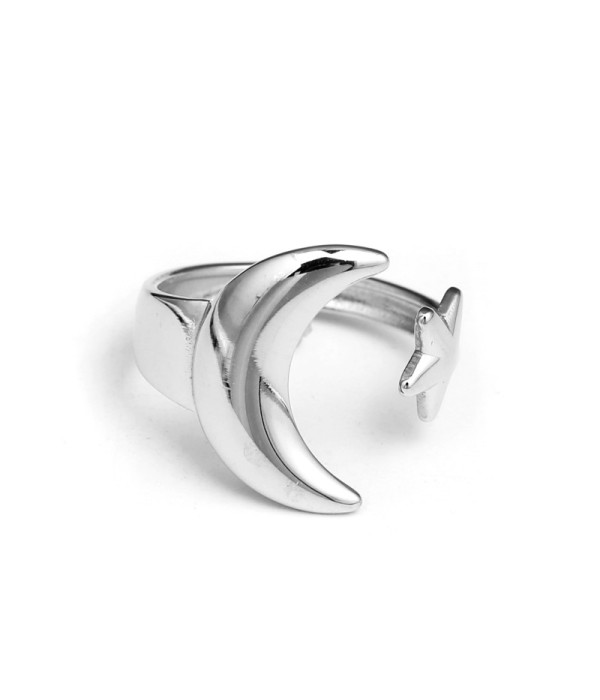 Anillo plateado de estrella y luna