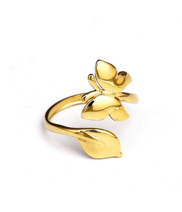 Anillo dorado de mariposa y hoja