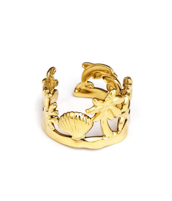 Anillo dorado con temática marina