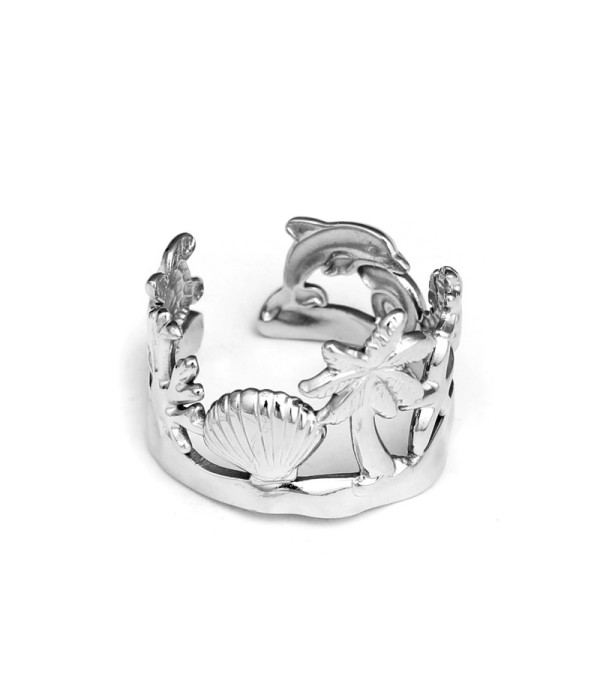Anillo plateado con temática marina
