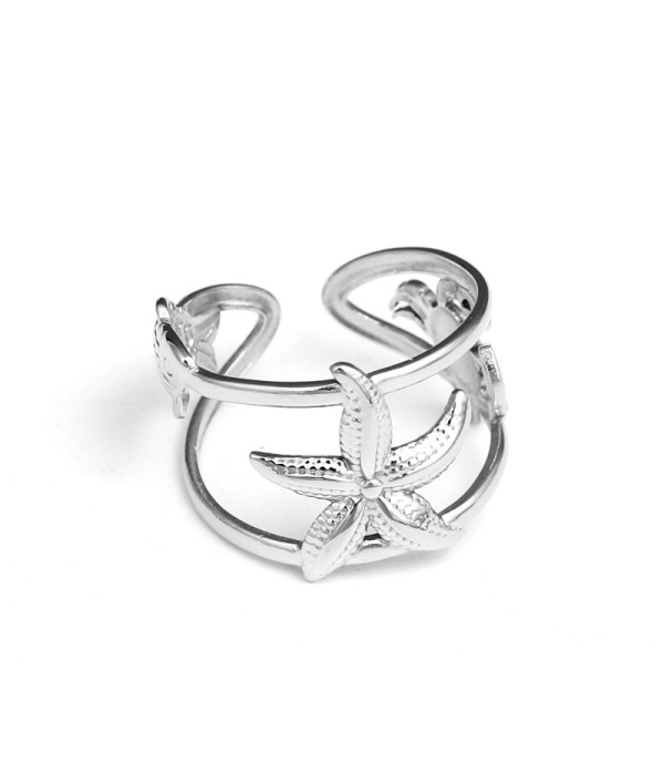 Anillo plateado con temática marina