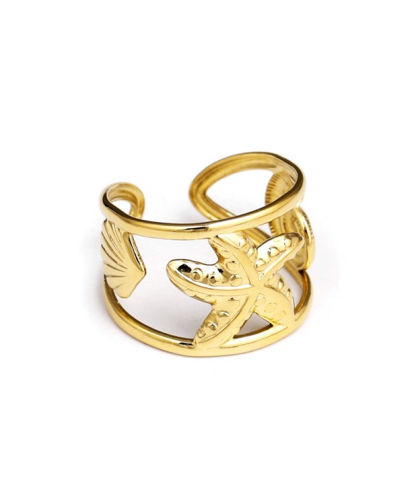 Anillo dorado con temática marina