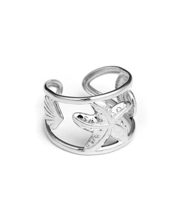 Anillo plateado con temática marina