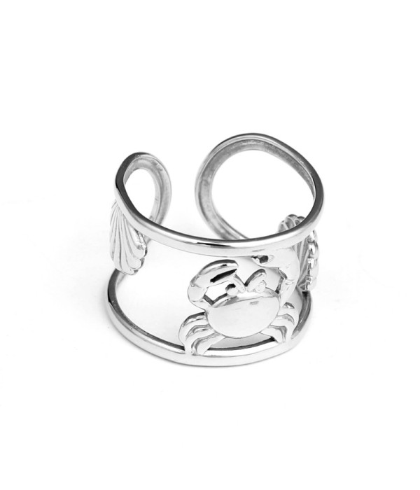 Anillo plateado con temática marina