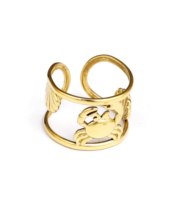 Anillo dorado con temática marina