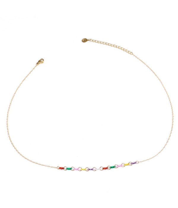 Collar dorado con circonitas ovaladas multicolores