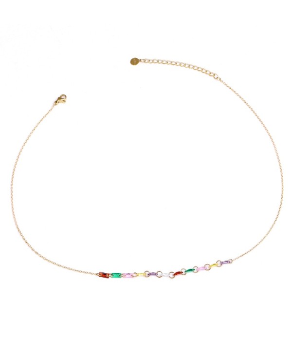 Collar dorado con circonitas rectangulares multicolores