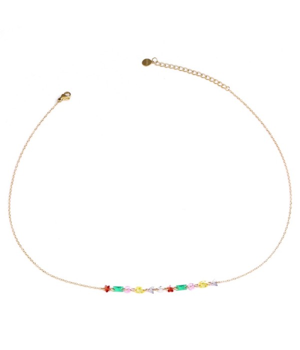 Collar dorado con circonitas multicolores y de forma...