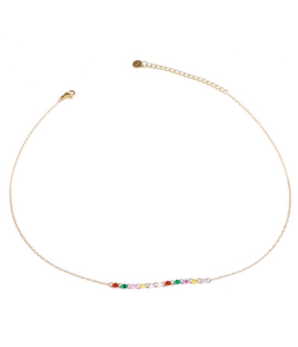 Collar dorado con circonitas redondas multicolores
