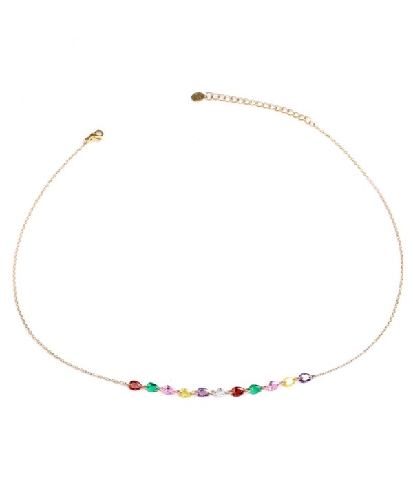 Collar dorado con circonitas multicolores en...