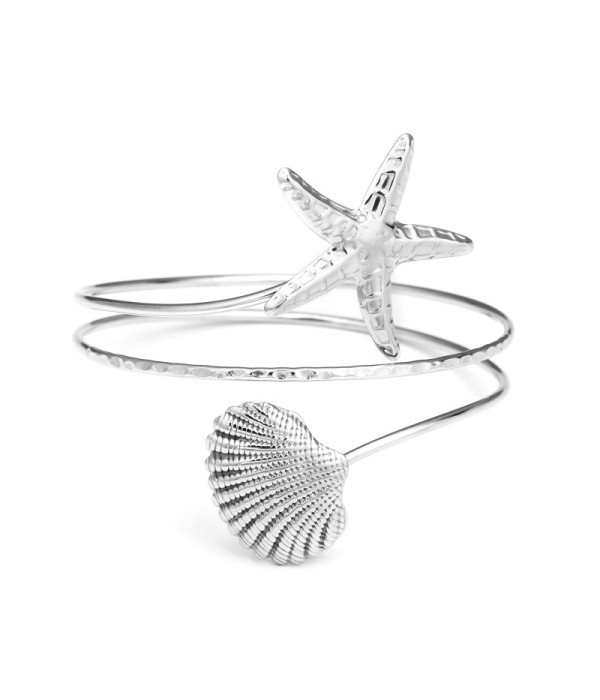 Brazalete de brazo plateado con estrella de mar y concha