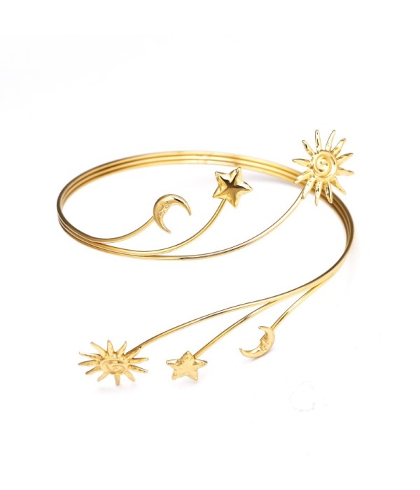 Brazalete de brazo dorado con estrellas, luna y sol