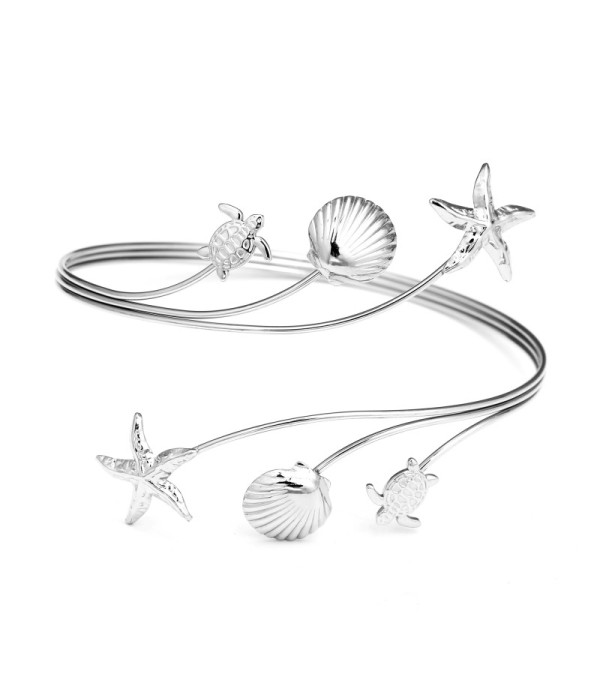 Brazalete de brazo plateado con conchas, tortugas y estrellas de mar
