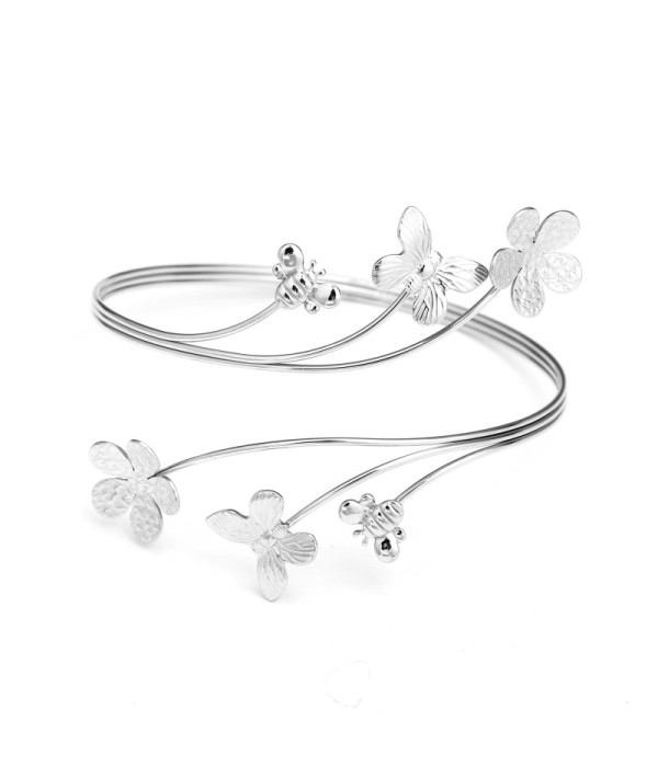 Brazalete de brazo plateado con flores, mariposas y abejas