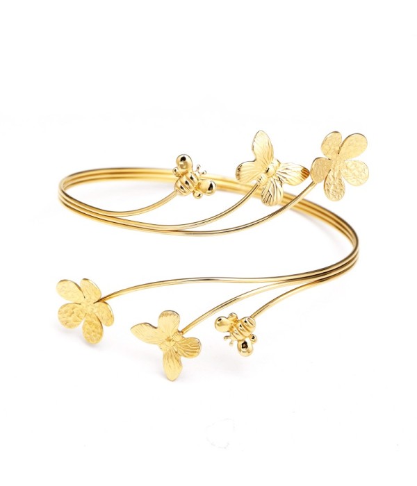 Brazalete de brazo dorado con flores, mariposas y abejas