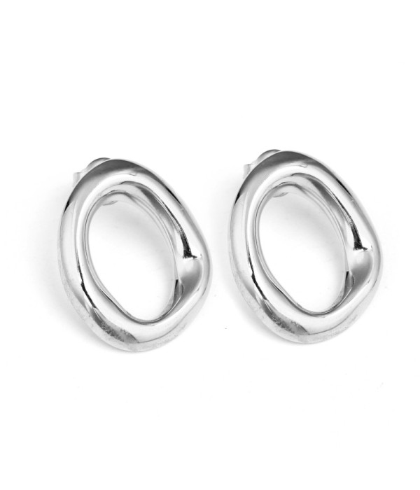 Pendientes plateados medianos ovalados de diseño orgánico