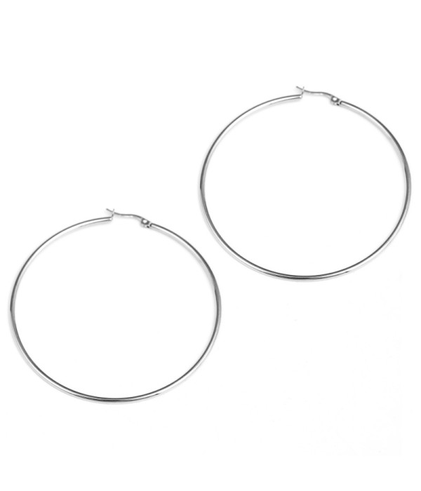 Pendientes de aro plateados con diseño minimalista(2.0x65mm)